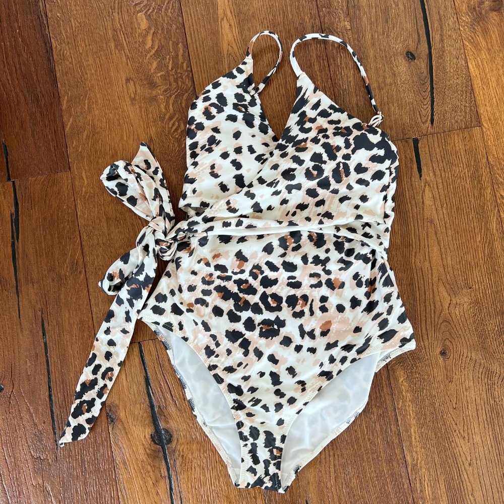 Aerie Wrap One Piece Leopard Print Swimsuit